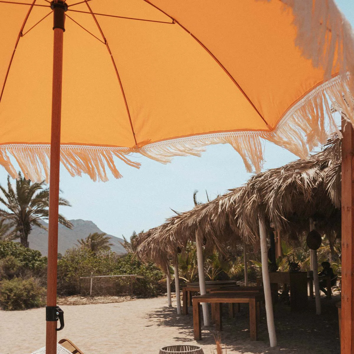 Parasol vintage orange avec franges ø170 x 210. - Image 3