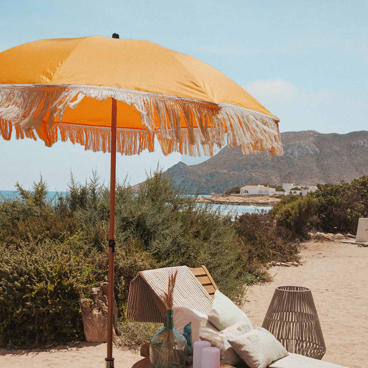 Parasol vintage orange avec franges ø170 x 210. - Image 4