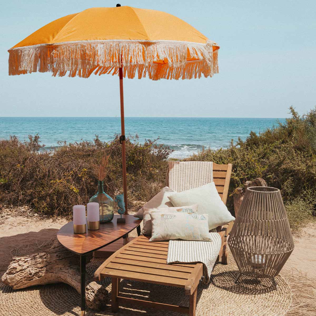 Parasol vintage orange avec franges ø170 x 210. - Image 5