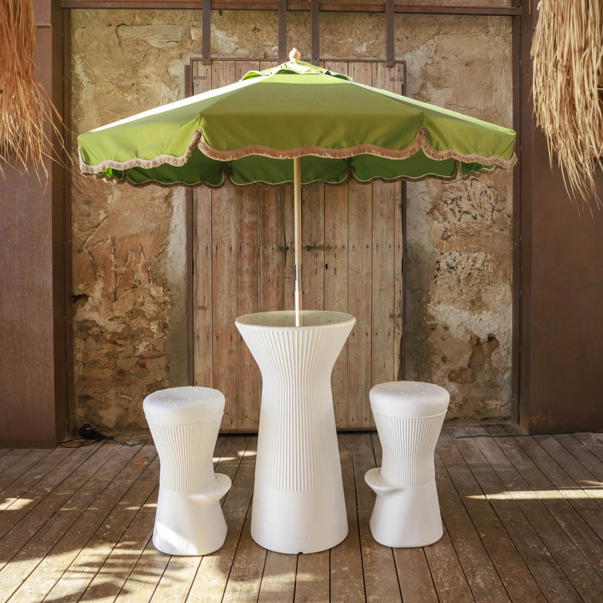 Parasol vintage vert à franges TULUM ø 230 cm